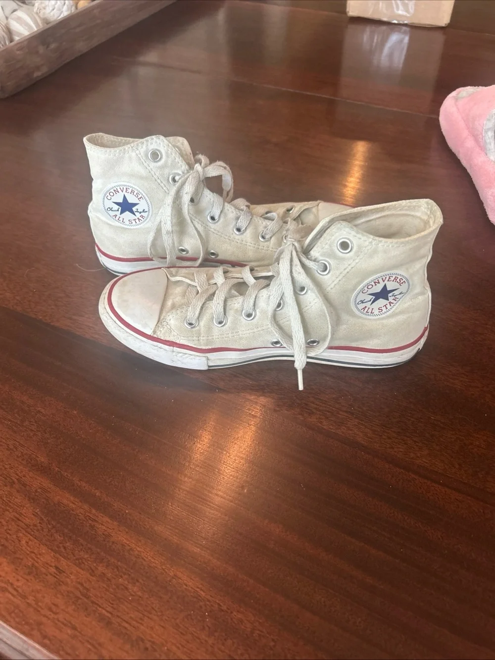 Converse Kids Cream High-Top Sneakers with Red Trim